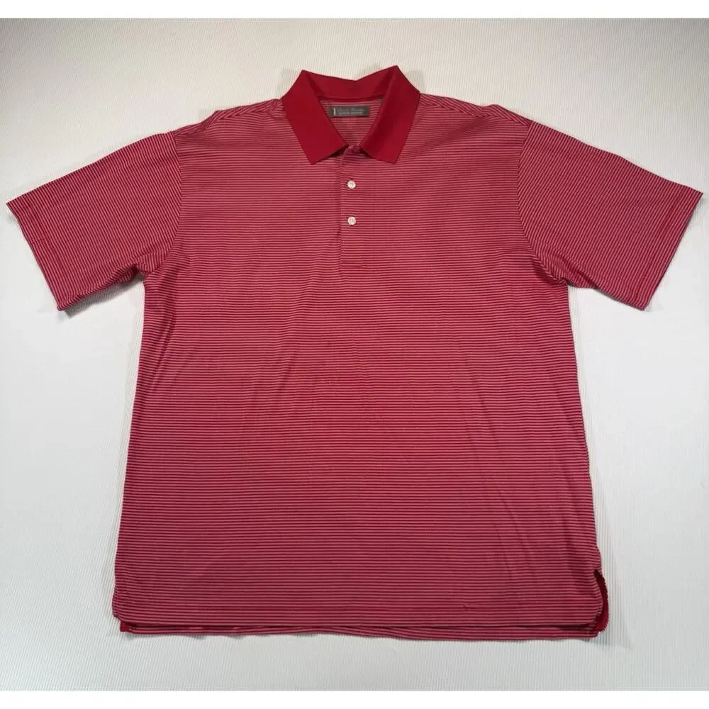Daniel Cremieux Polo Shirt Mens Large Red Striped Golf Casual - Picture 2 of 8